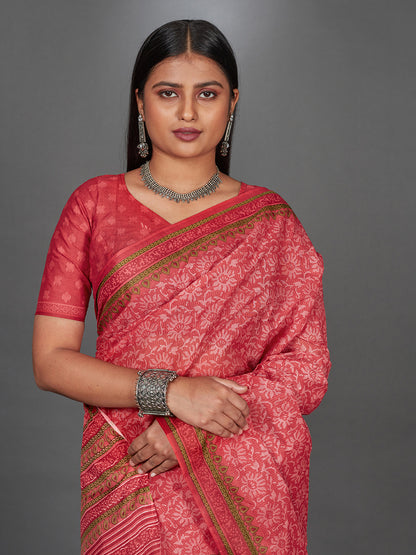 MANGALGIRI Red Printed Pure Cotton Saree