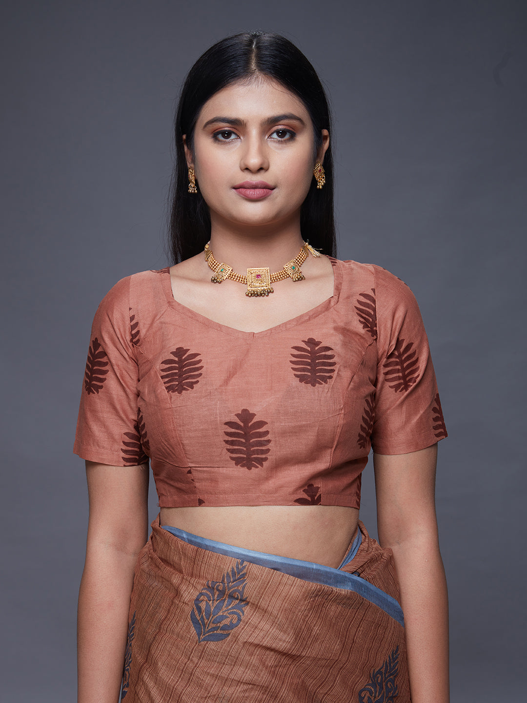 CHANDANI Brown & Grey Printed Pure Cotton Saree