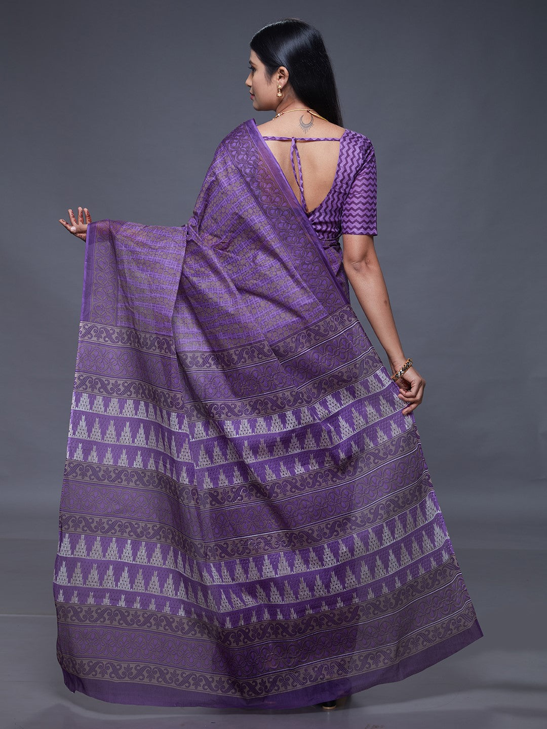 CHANDANI Purple Printed Pure Cotton Saree