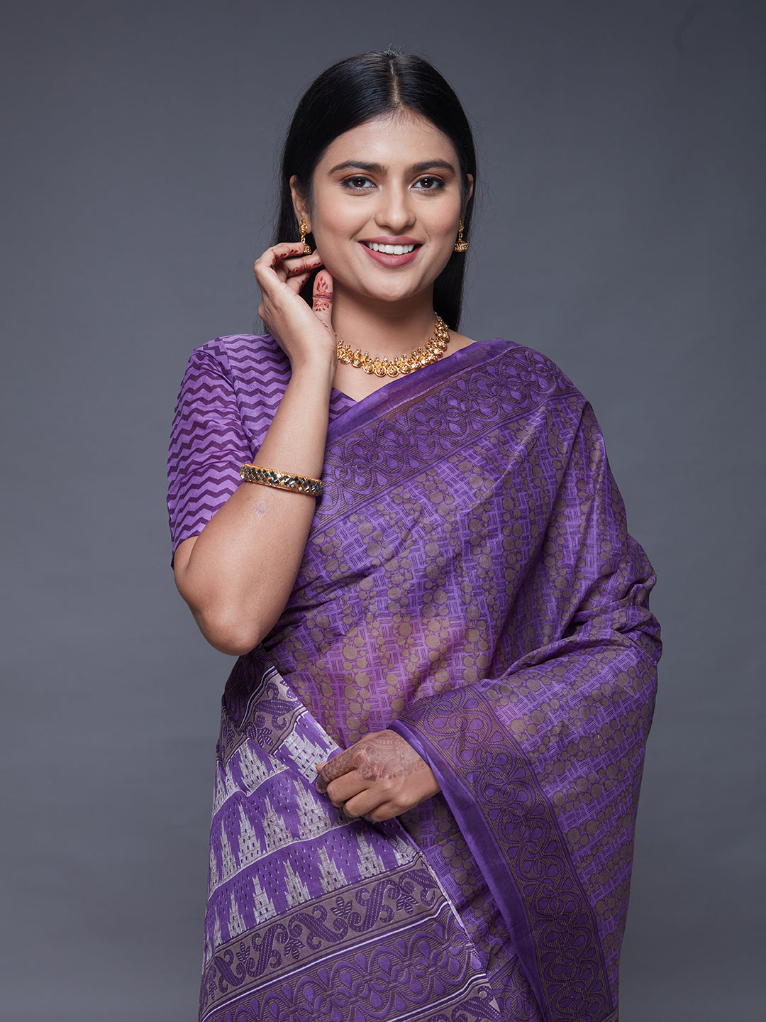 CHANDANI Purple Printed Pure Cotton Saree