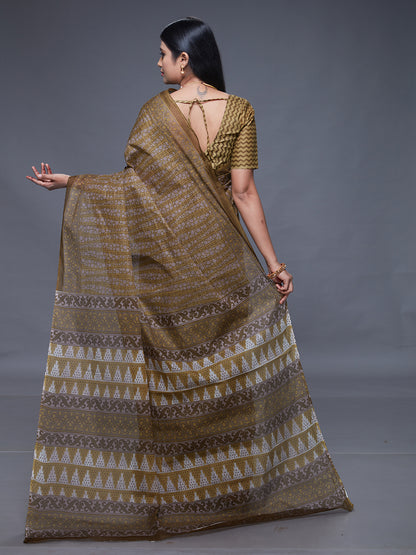 CHANDANI Olive Printed Pure Cotton Saree