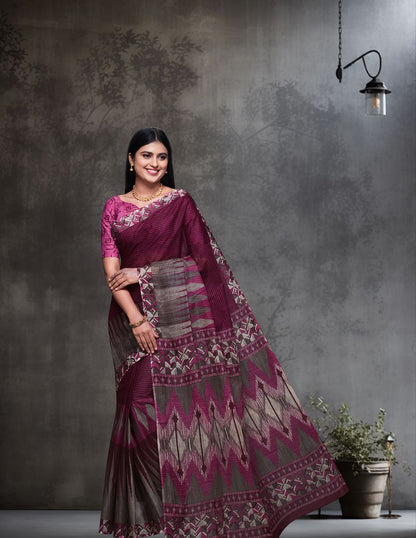 CHANDANI Purple Printed Pure Cotton Saree