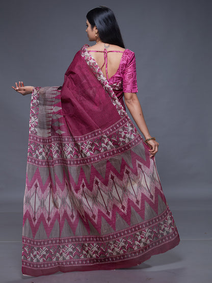 CHANDANI Purple Printed Pure Cotton Saree