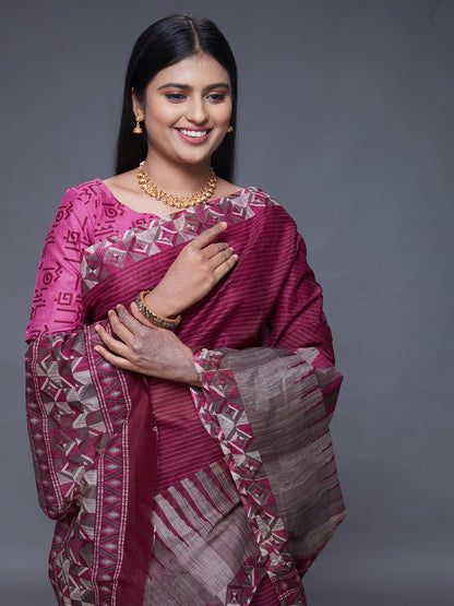 CHANDANI Purple Printed Pure Cotton Saree