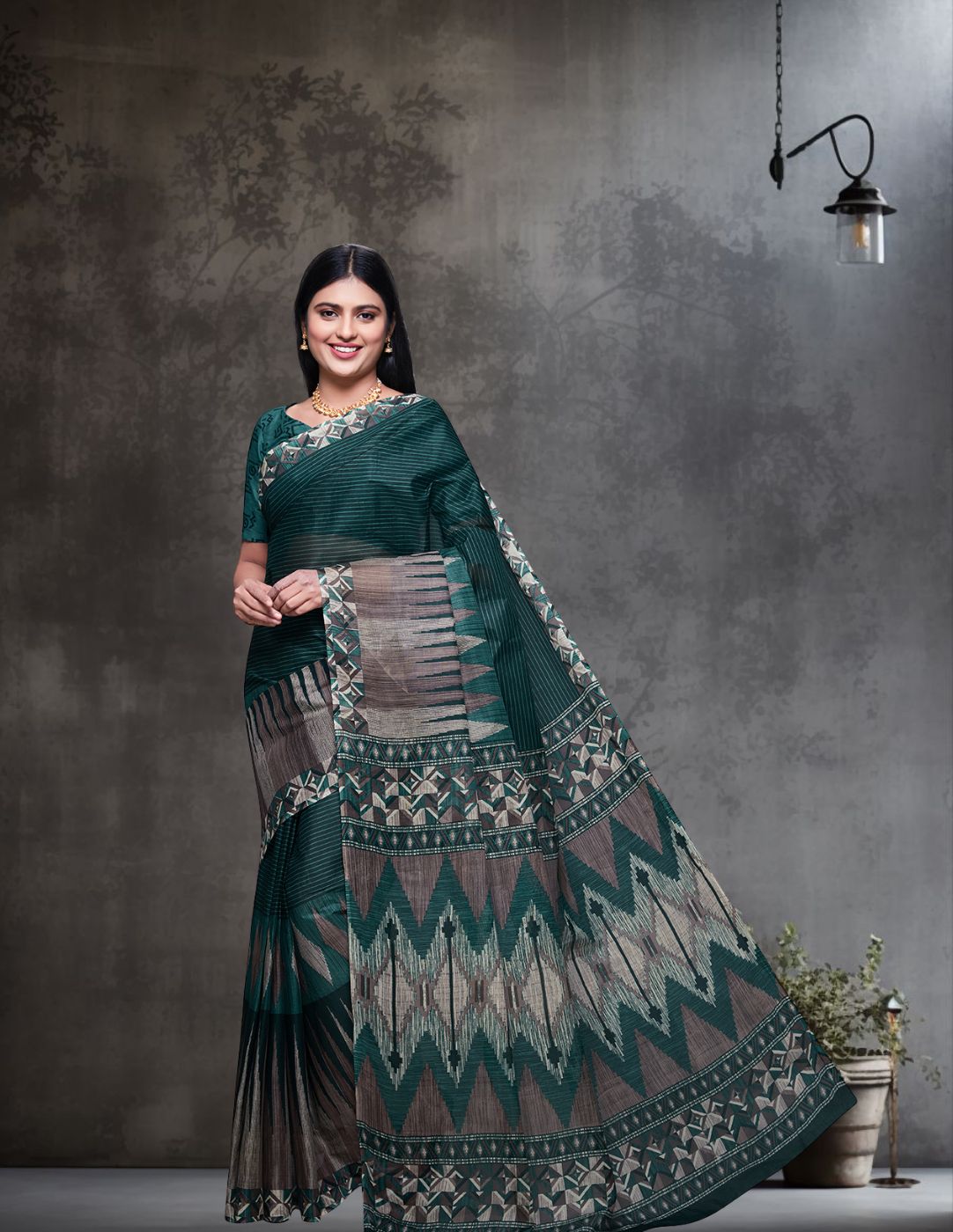 CHANDANI Green Printed Pure Cotton Saree