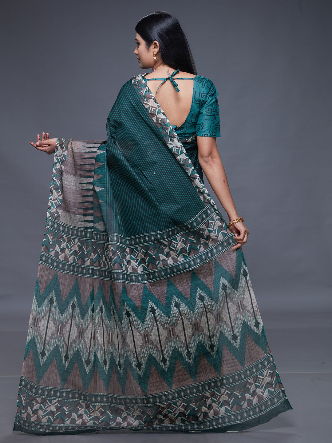 CHANDANI Green Printed Pure Cotton Saree