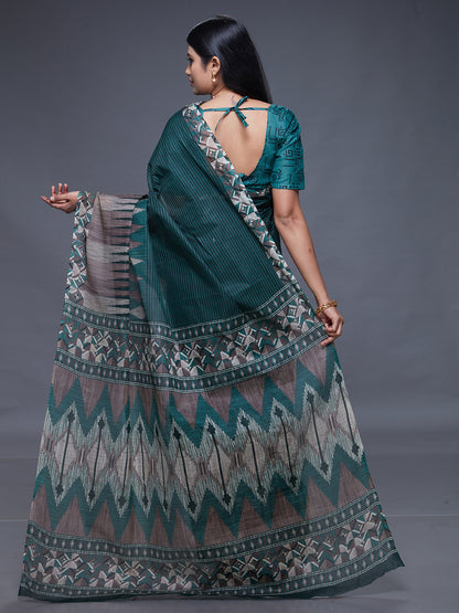 CHANDANI Green Printed Pure Cotton Saree