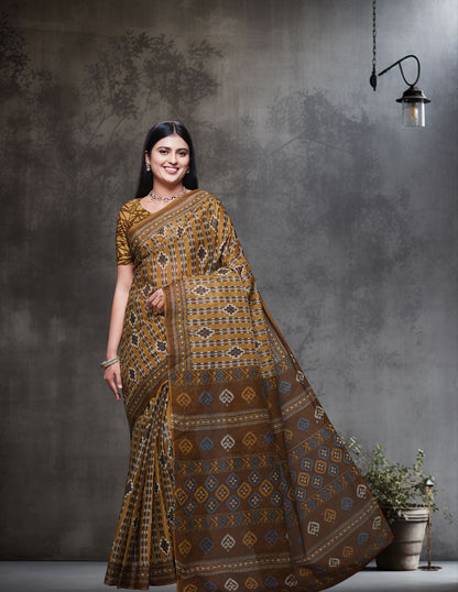 CHANDANI Mustard Printed Pure Cotton Saree