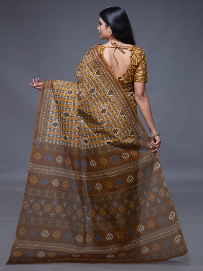 CHANDANI Mustard Printed Pure Cotton Saree