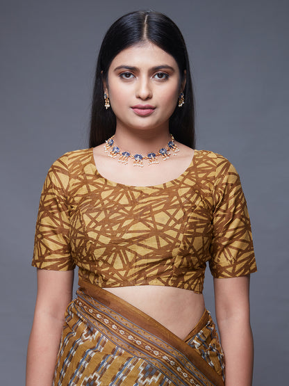 CHANDANI Mustard Printed Pure Cotton Saree