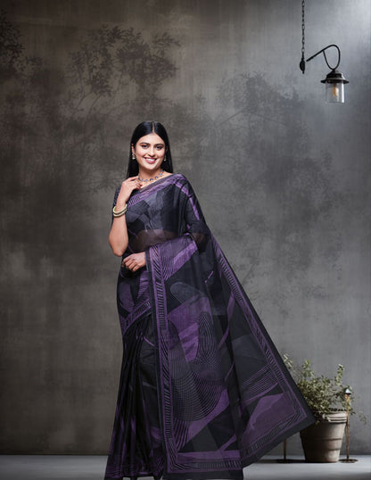CHANDANI Black Printed Pure Cotton Saree