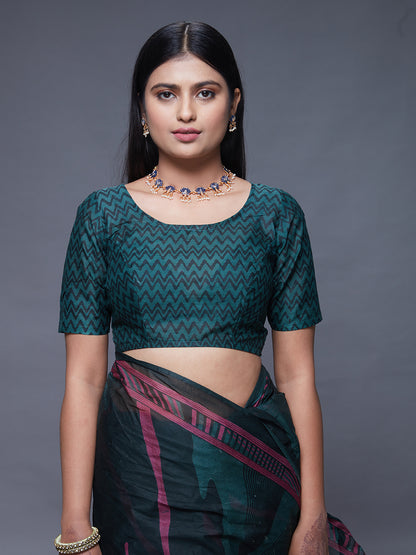 CHANDANI Bottle Green Printed Pure Cotton Saree