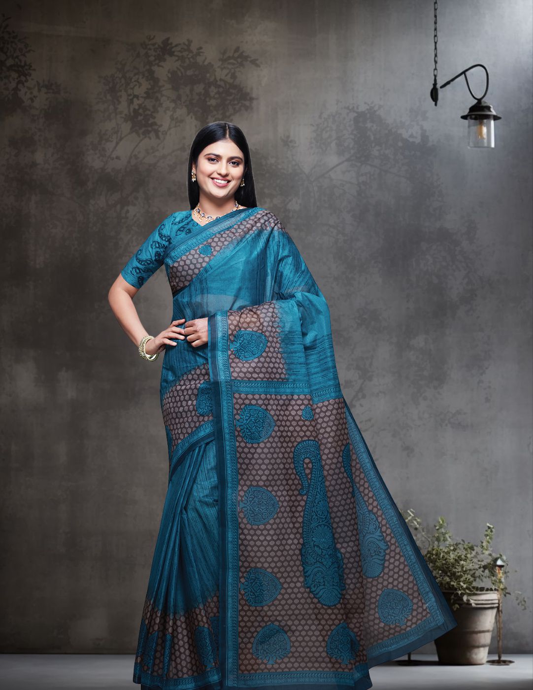 CHANDANI Blue Printed Pure Cotton Saree