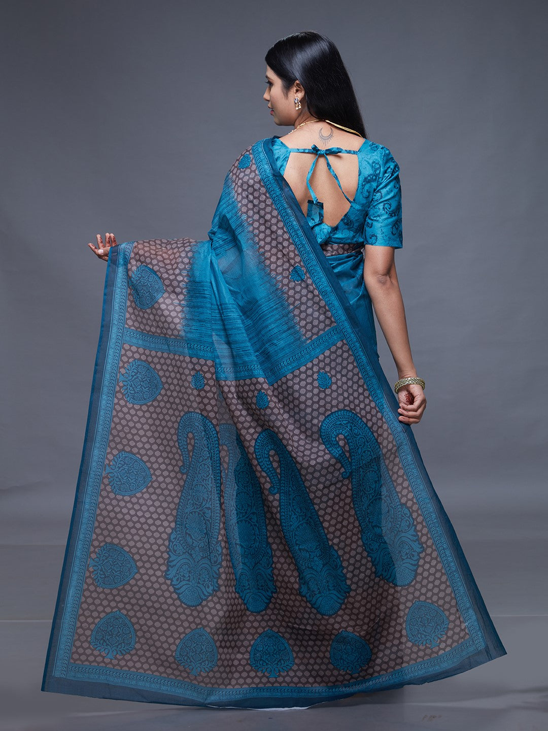 CHANDANI Blue Printed Pure Cotton Saree