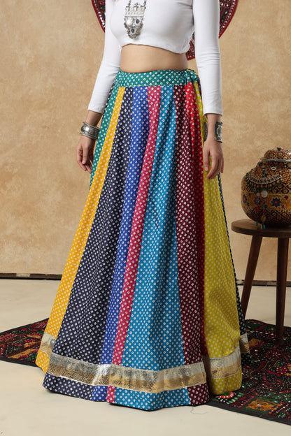 Multicolour Bandhani Printed Ready to Wear Garba Lehenga & Choli For Navratri