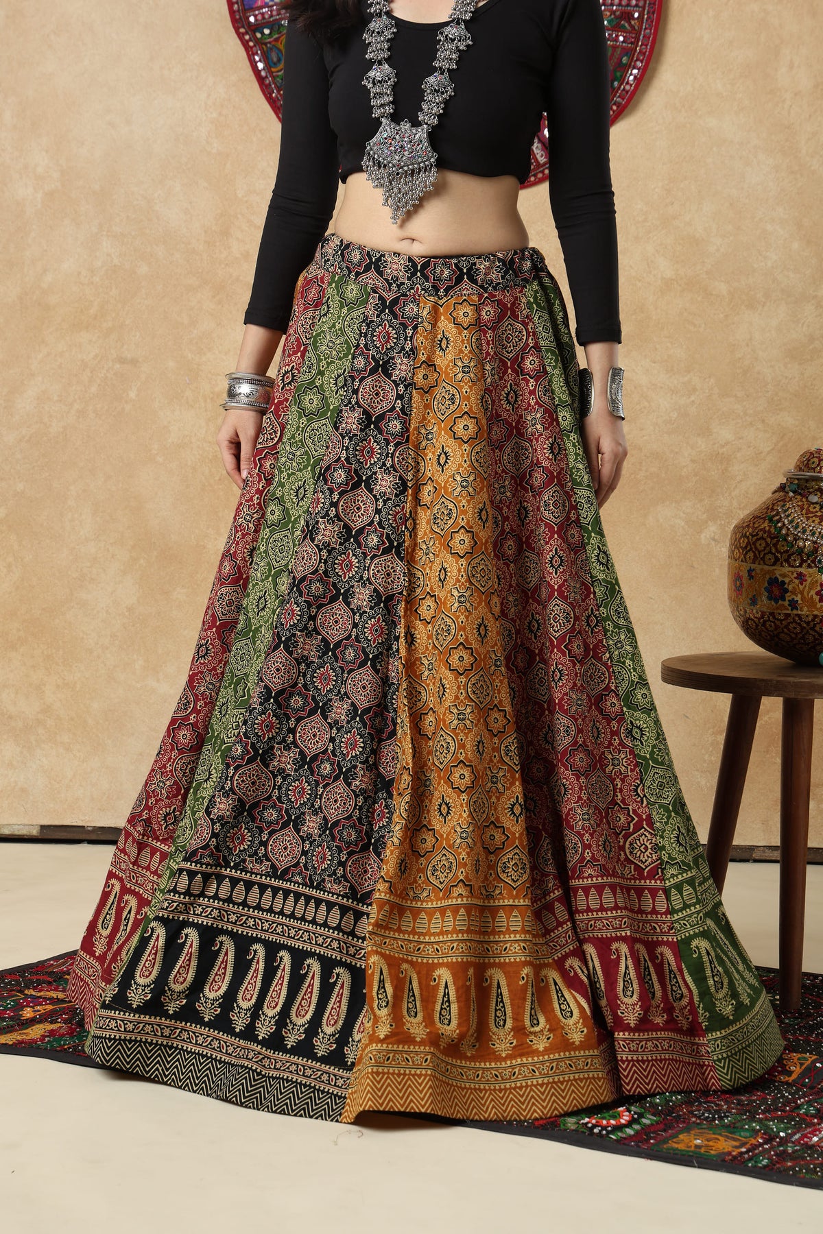 Multicolour Embellished Ready to Wear Garba Lehenga & Choli For Navratri