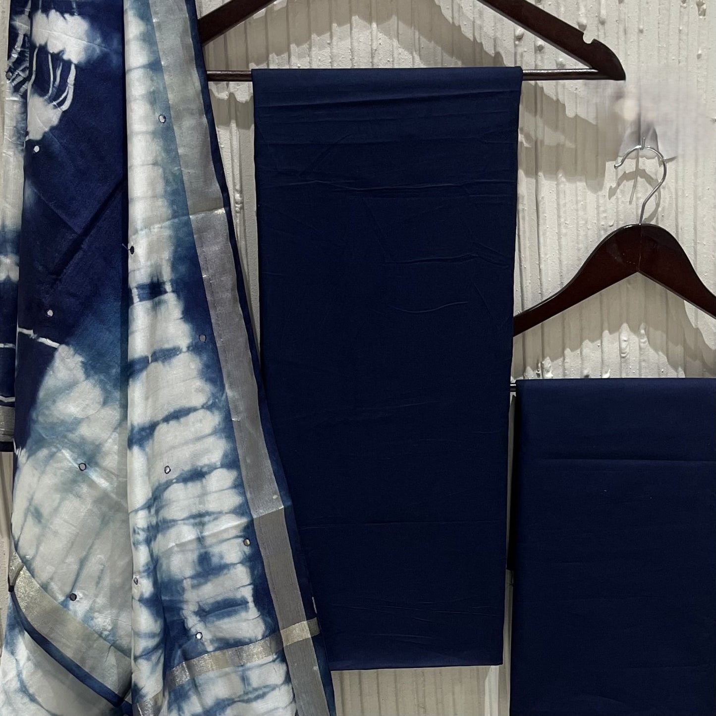Blue Solid Pure Cotton Unstitched Dress Material (with printed Dupatta)