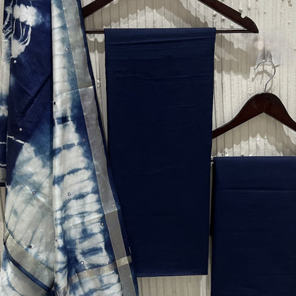 Blue Solid Pure Cotton Unstitched Dress Material (with printed Dupatta)