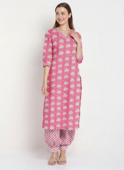 Pink Cotton Printed Unstitched Dress Material (2 Pc)