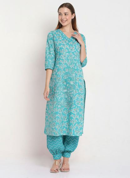 Sky Blue Cotton Printed Unstitched Dress Material (2 Pc)