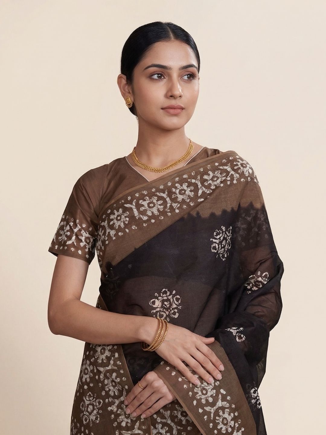 Black Batik Printed Pure Cotton Saree