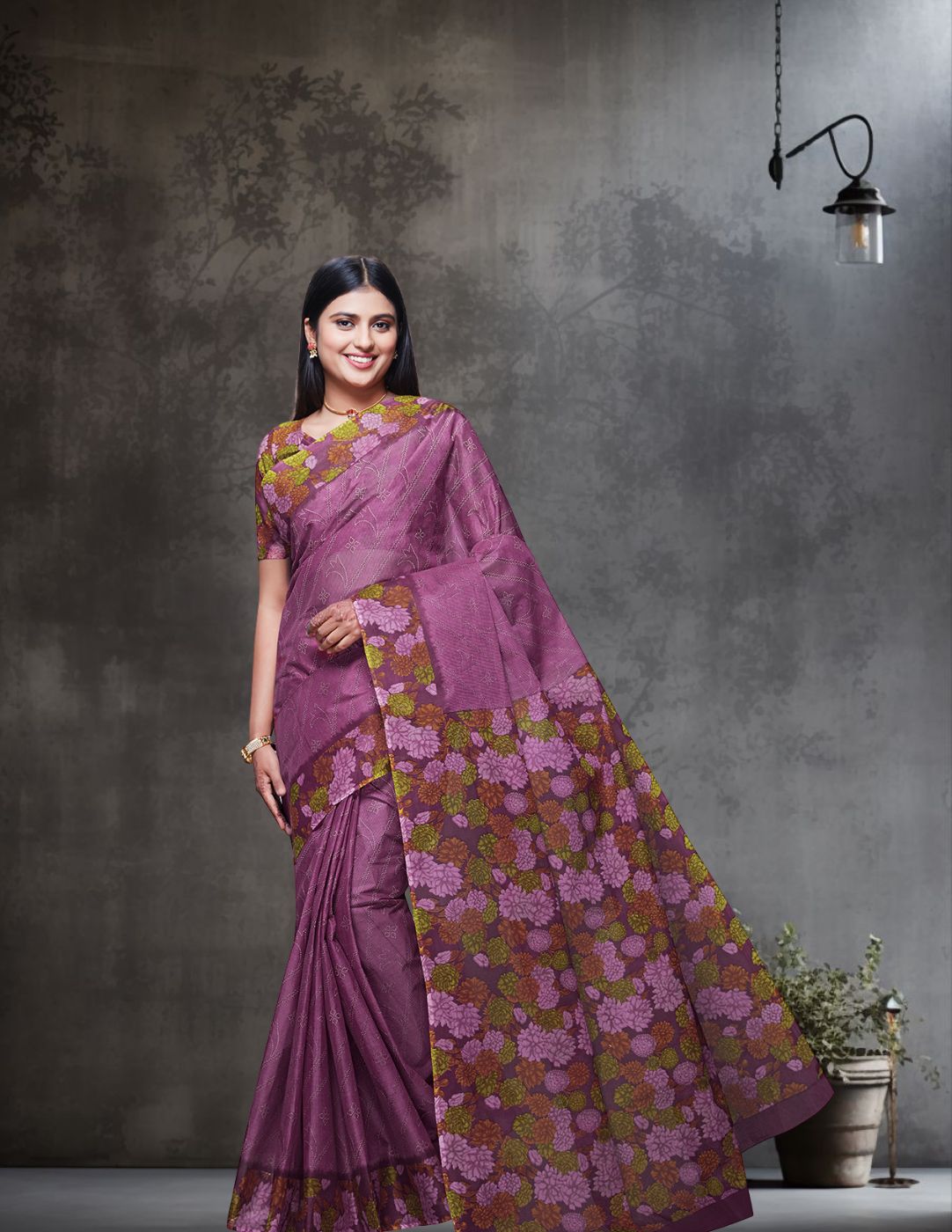 SUMANGALI Pink Printed Pure Cotton Saree