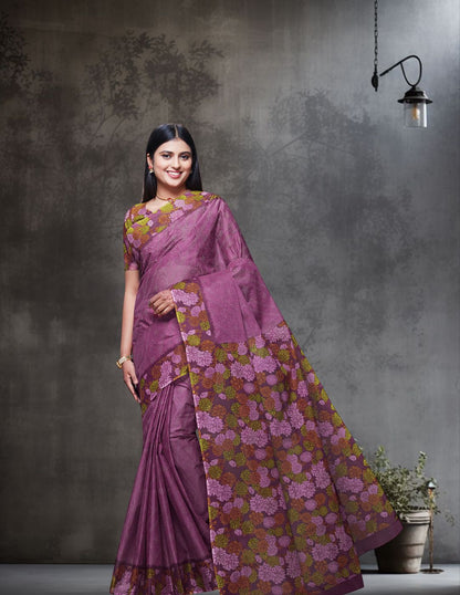 SUMANGALI Pink Printed Pure Cotton Saree