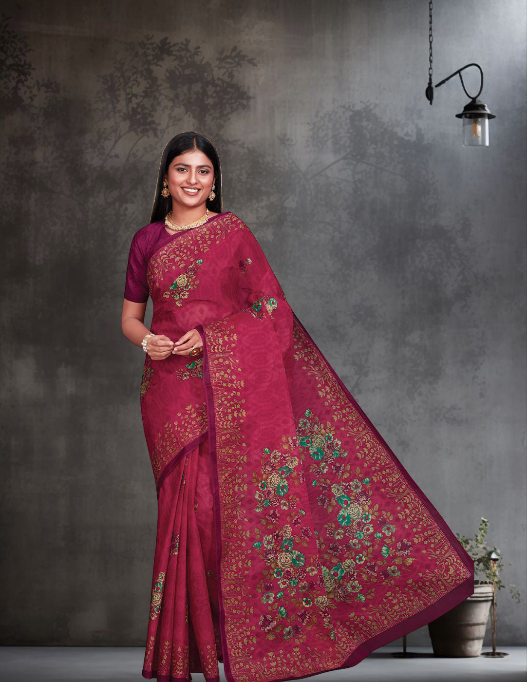SHIBORI Pink Printed Pure Cotton Saree