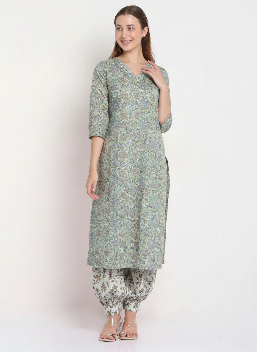Green Cotton Printed Unstitched Dress Material (2 Pc)