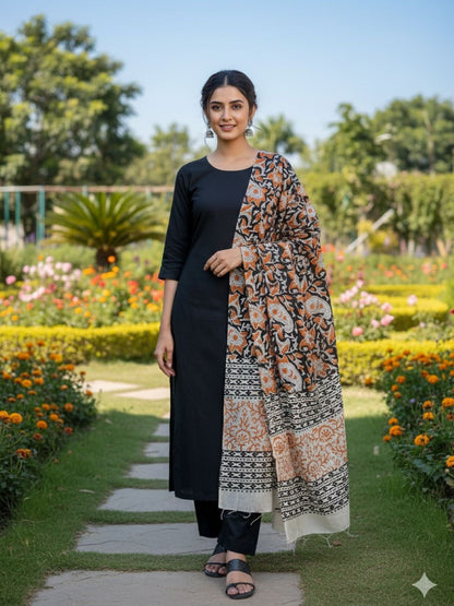 Rust Kalamkari Hand Block Printed Pure Cotton Dupatta