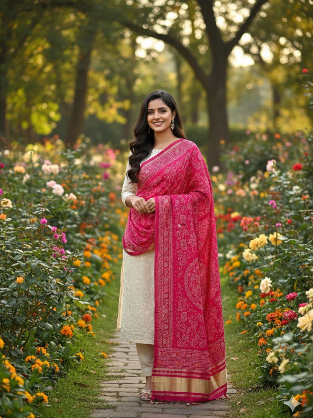 Pink Silk Bandhani Printed Dupatta With Zari Border