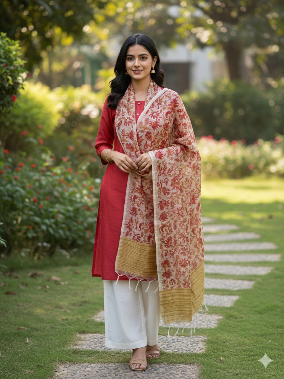 Multicolour Floral Printed Kota Doria Dupatta