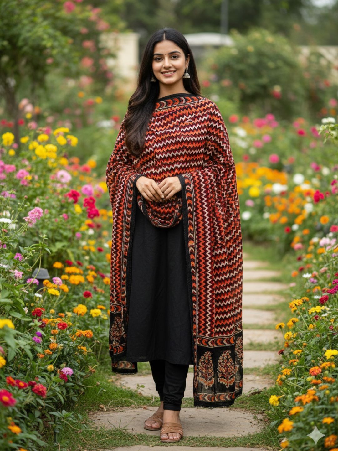 Brown Hand Block Printed Pure Cotton Dupatta