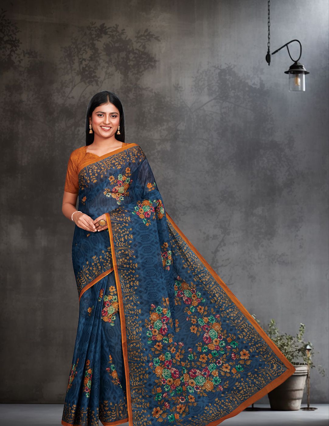 SHIBORI Blue Printed Pure Cotton Saree