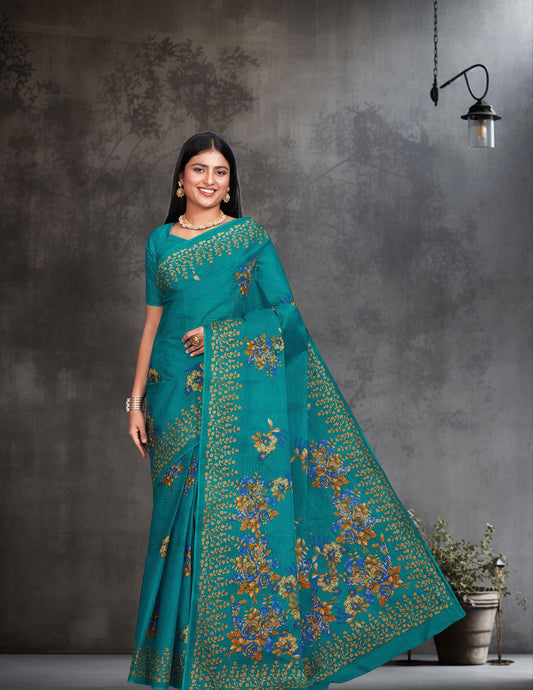 SHIBORI Green Printed Pure Cotton Saree