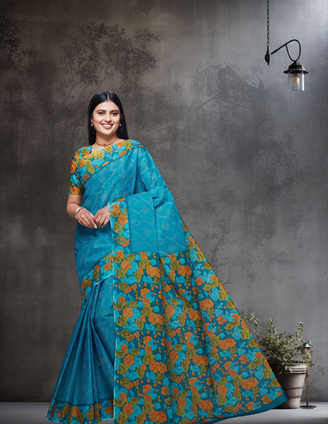 SUMANGALI Blue Printed Pure Cotton Saree