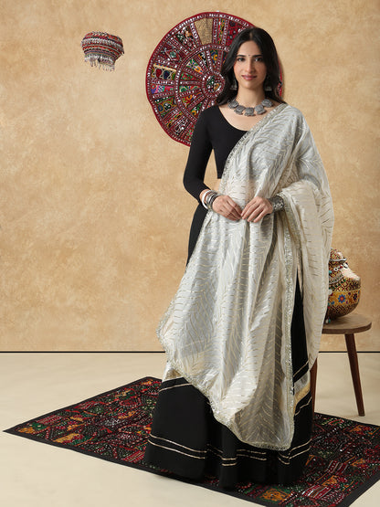 White Silk Festive Garba Dupatta For Navratri