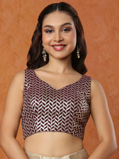 Wine Georgette Sleeveless Readymade Blouse