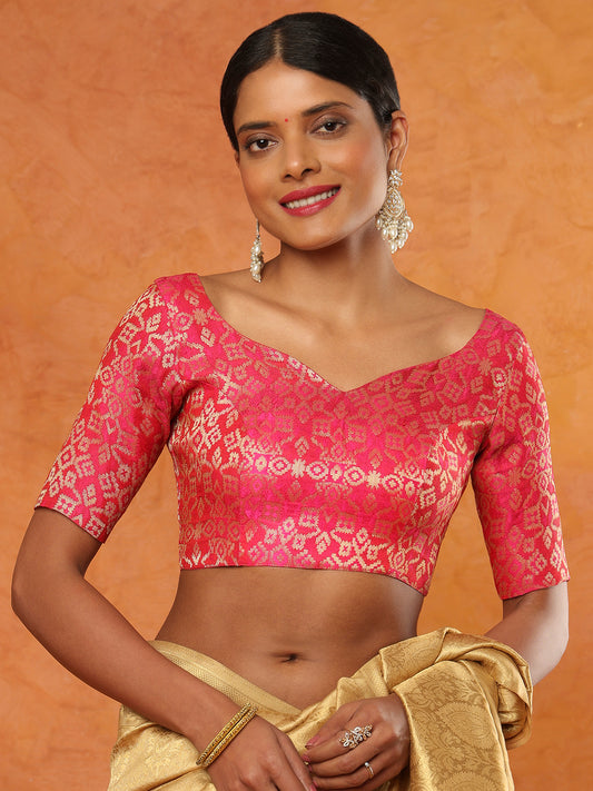 Pink Brocade Sweetheart Neck Readymade Blouse