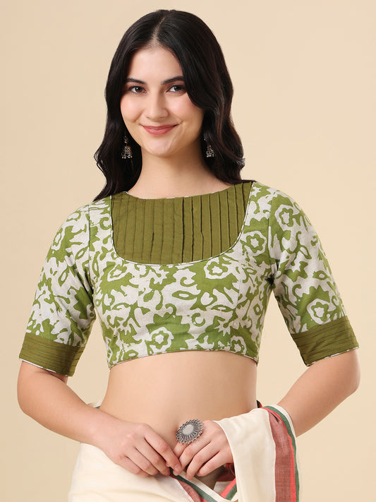 Olive Pure Cotton Batik Printed Readymade Blouse