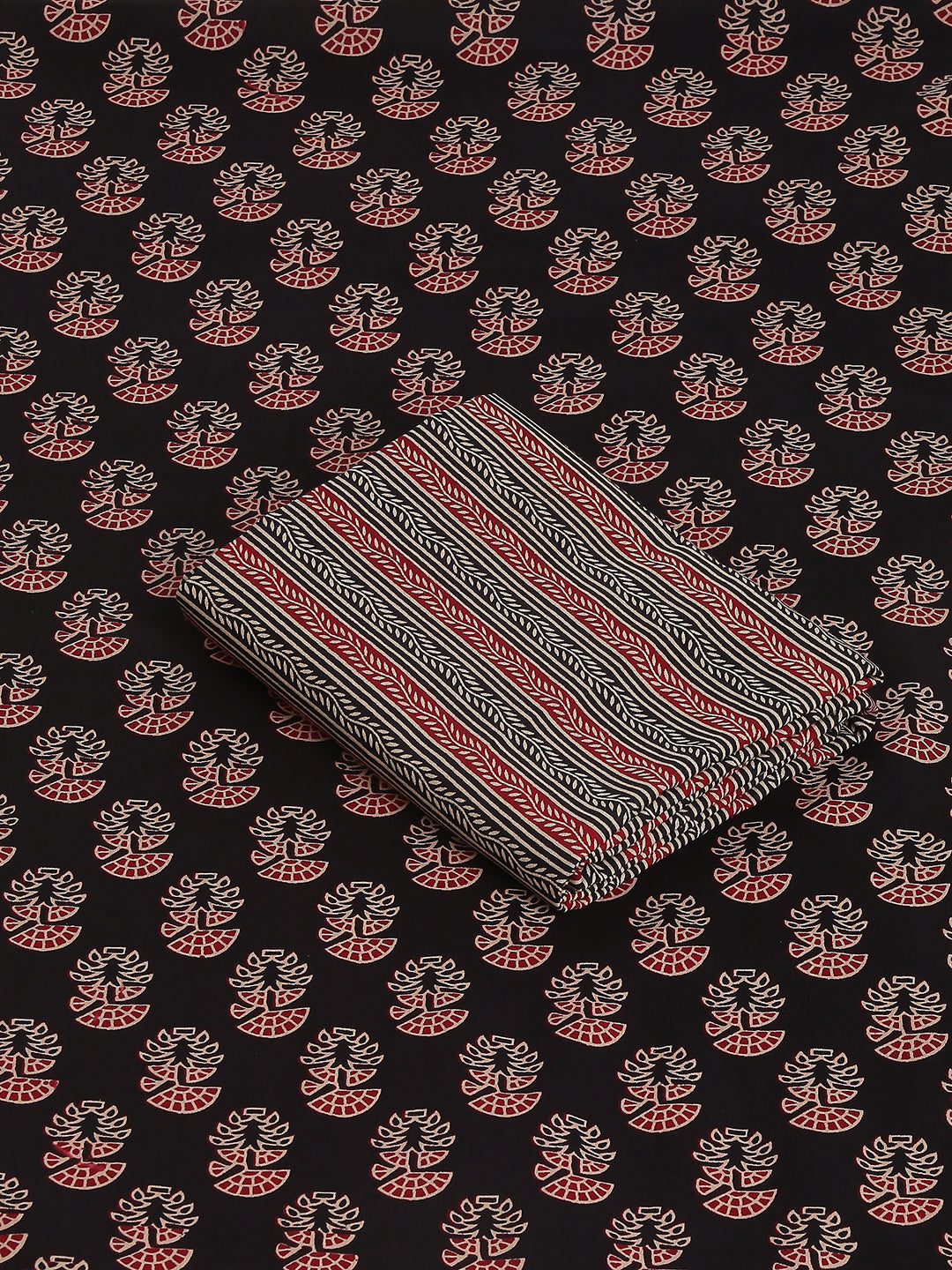 Black Cotton Printed Unstitched Dress Material (2 Pc)