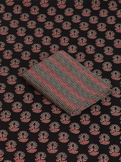 Black Cotton Printed Unstitched Dress Material (2 Pc)