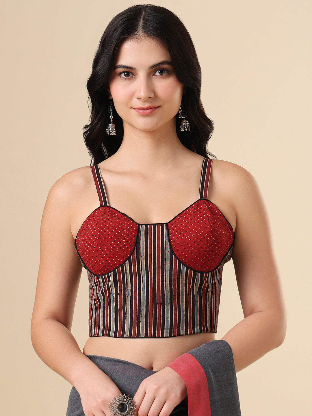 Multicolor Pure cotton Ajrakh Corset Readymade Blouse