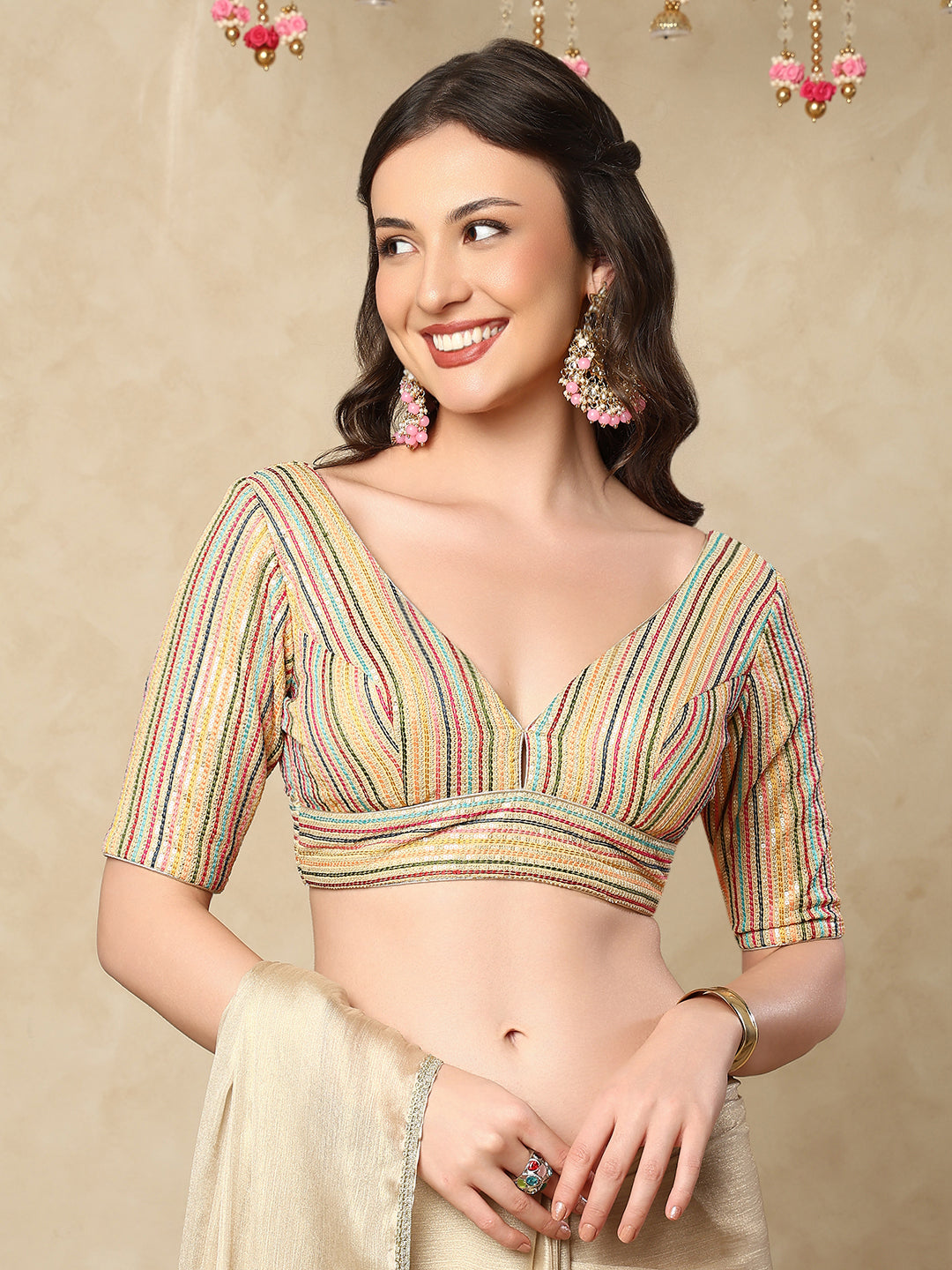 Gold Georgette V Neck Readymade Blouse