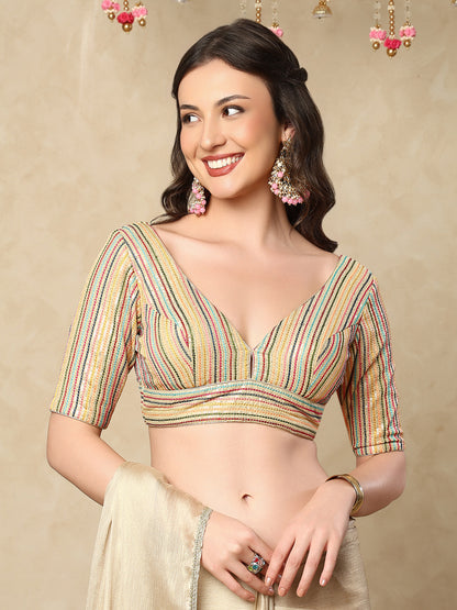 Gold Georgette V Neck Readymade Blouse