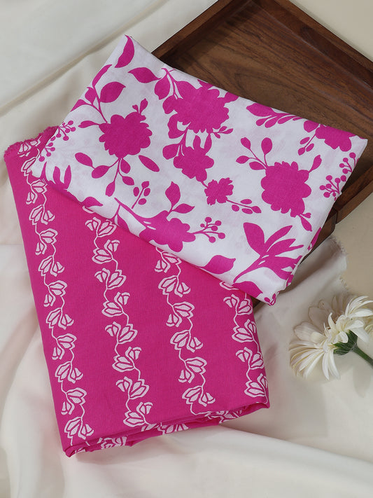 Pink Cotton Printed Unstitched Dress Material (2 Pc)