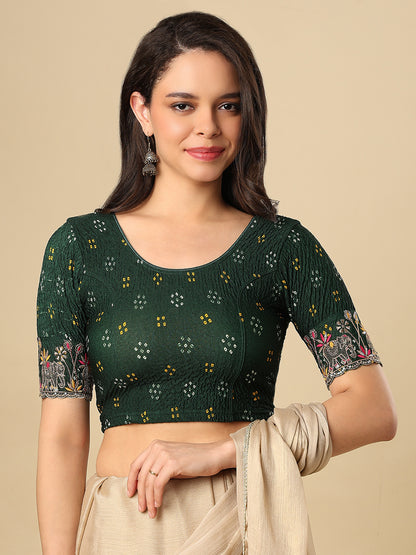 Green Embroidered Non Padded Stretchable Garba Saree Blouse