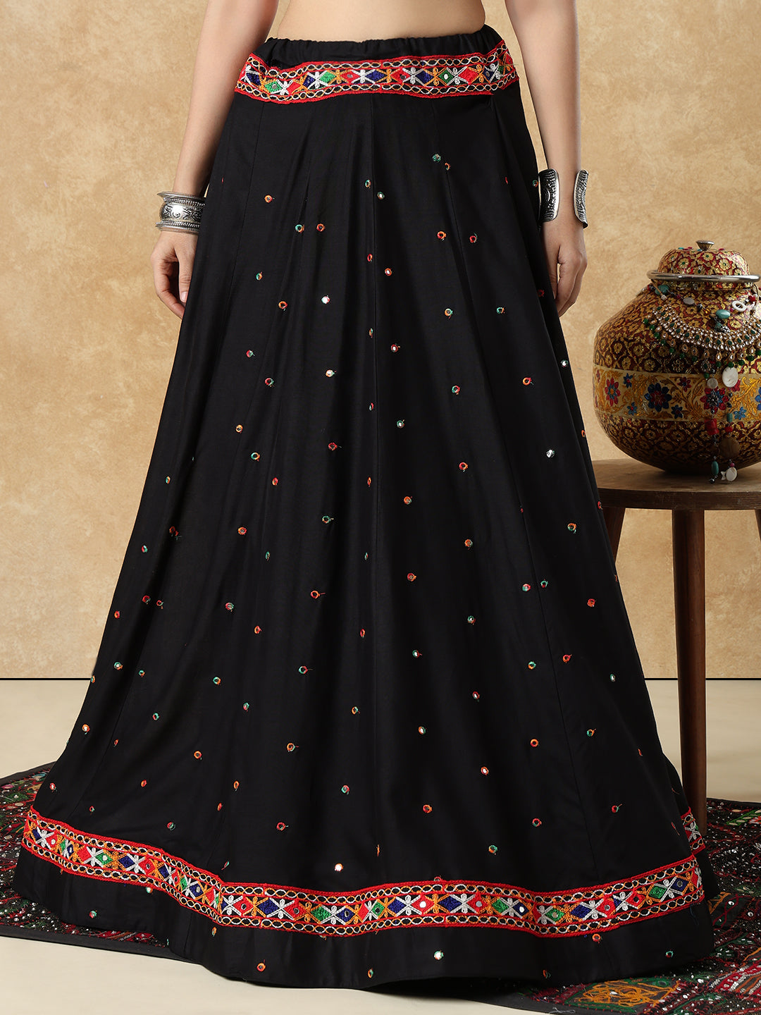 Black & Red Embellished Ready to Wear Garba Lehenga & Choli For Navratri