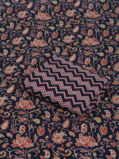Black Cotton Printed Unstitched Dress Material (2 Pc)