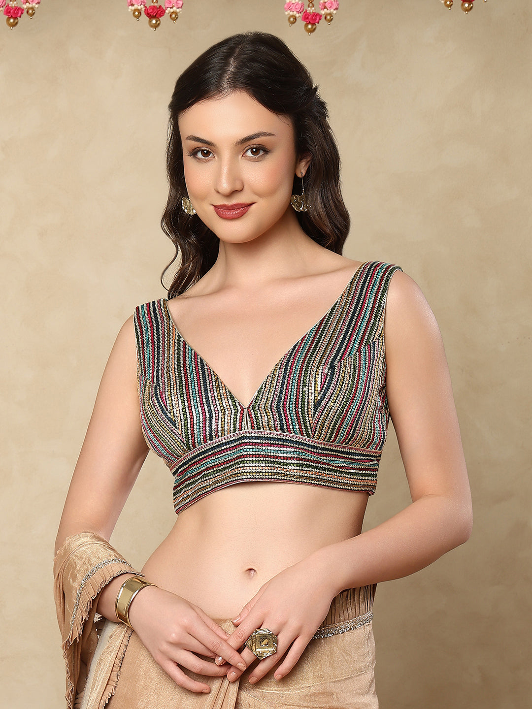 Bottle Green Georgette Sleeveless Readymade Blouse